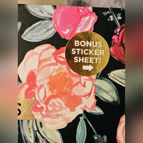Black & Pink Floral Notebook with sticker sheet, by Clementine Paper Inc. - Picture 5 of 6